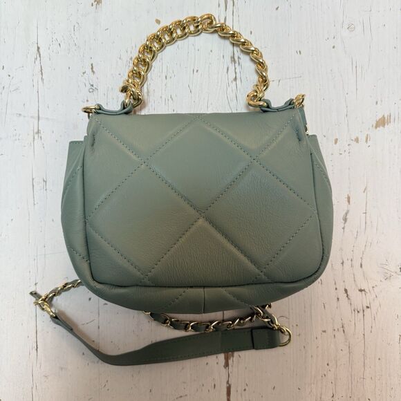 ANNA PAOLA Made In Italy Quilted Leather Flap Mint Green Chain Bag Handbag - Picture 7 of 13
